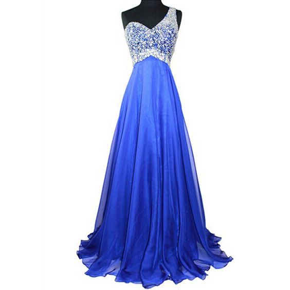 Long Prom Dresses,Blue Prom Dresses,Charming Prom Dress,One Shoulder ...