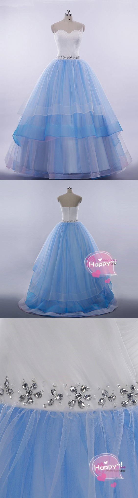 Princess Blue Tulle Long Prom Dresses with Top Beading C1832 main image 1