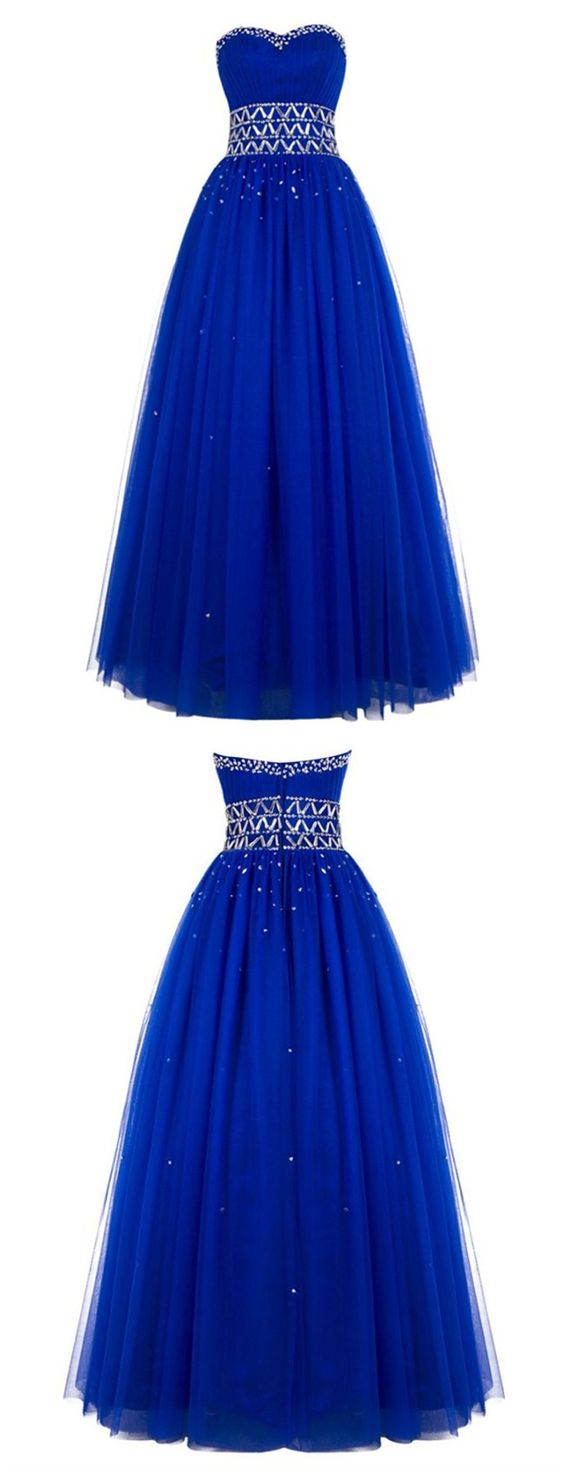 Generous Sweetheart Ball Gown Royal Blue Tulle Long Prom Evening Dress ...