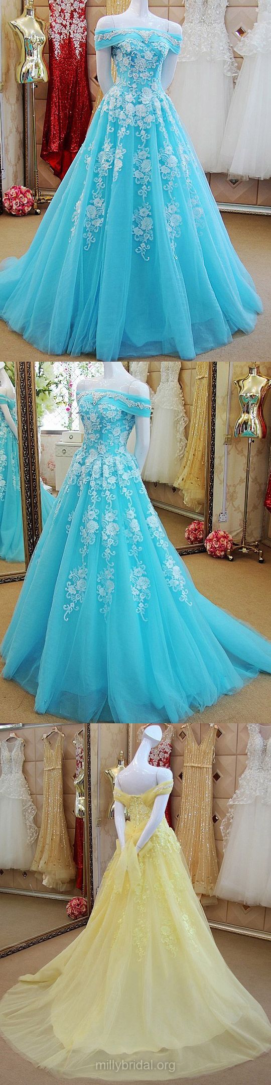 Princess Off-the-shoulder Tulle Court Train Appliques Lace Beautiful ...