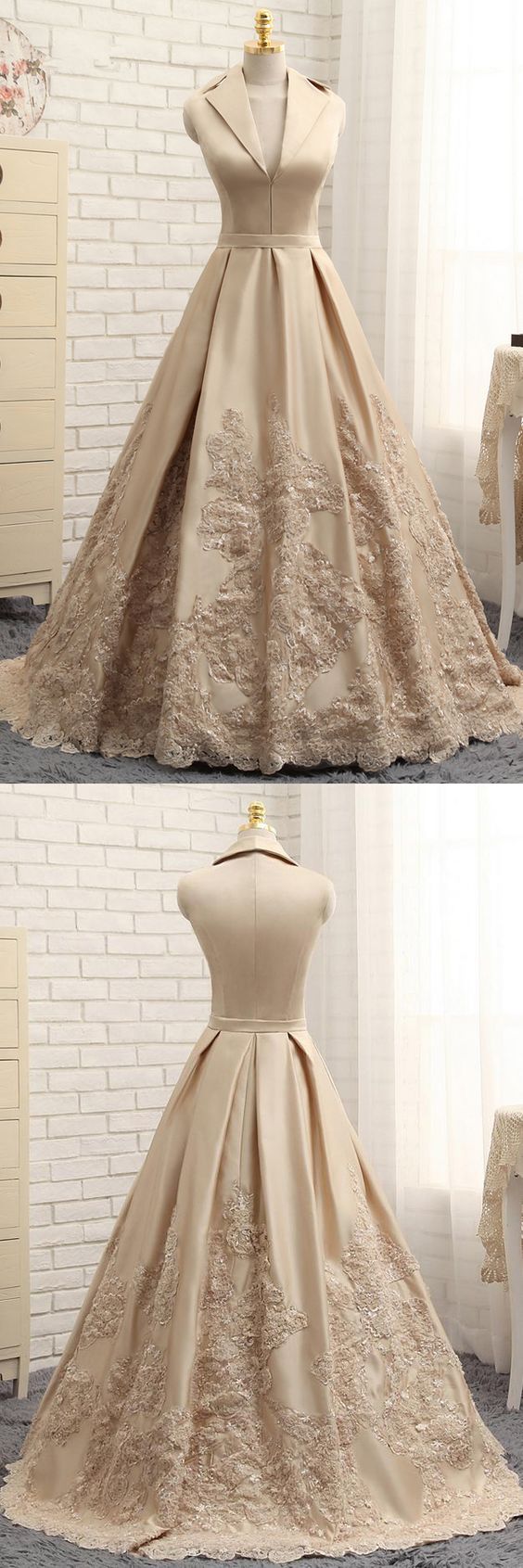 A-Line Knee-length V-neck Cap Sleeves Satin Dress Taupe