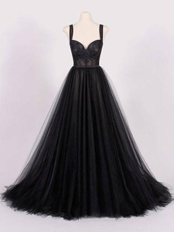 Simple Black A-line Prom Dress Black Evening Dress Winter Dance Dress Y5447