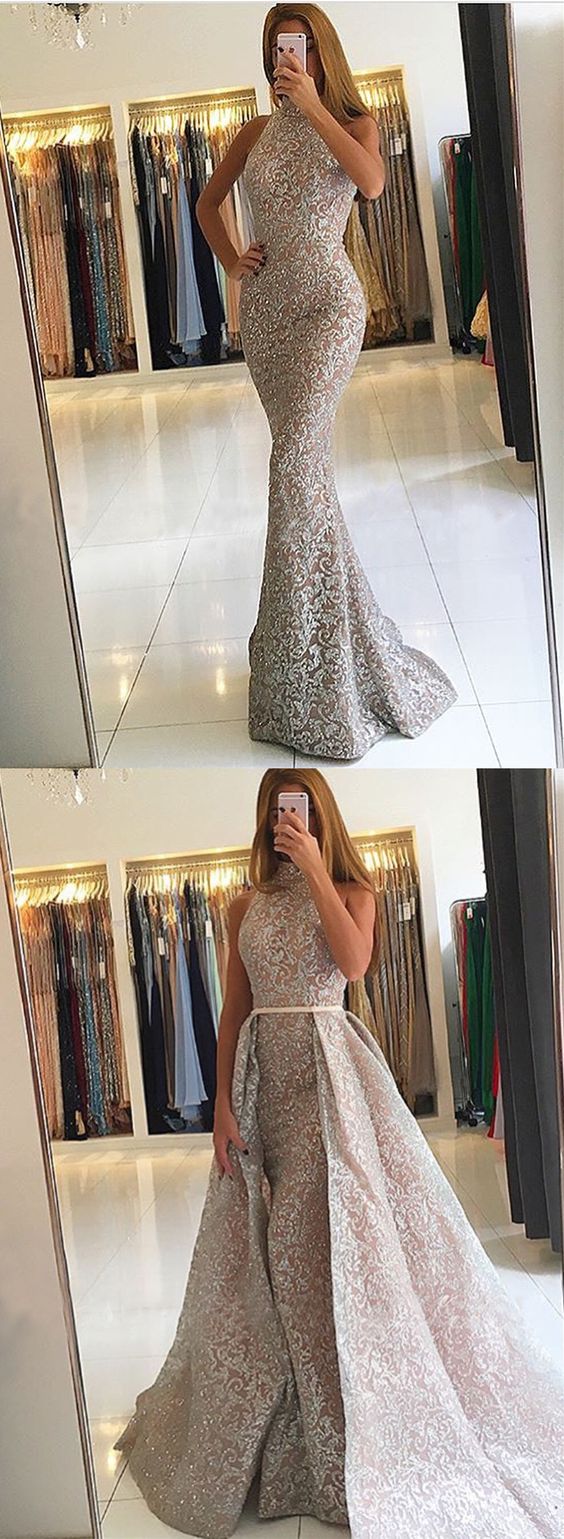 Mermaid High Neck Sweep Train  Chiffon Prom Dress LBQ0501