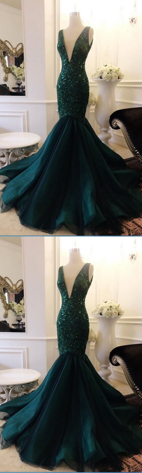 Saboroma - 4443 Applique Plunging V-lined Mermaid Dress main image 1