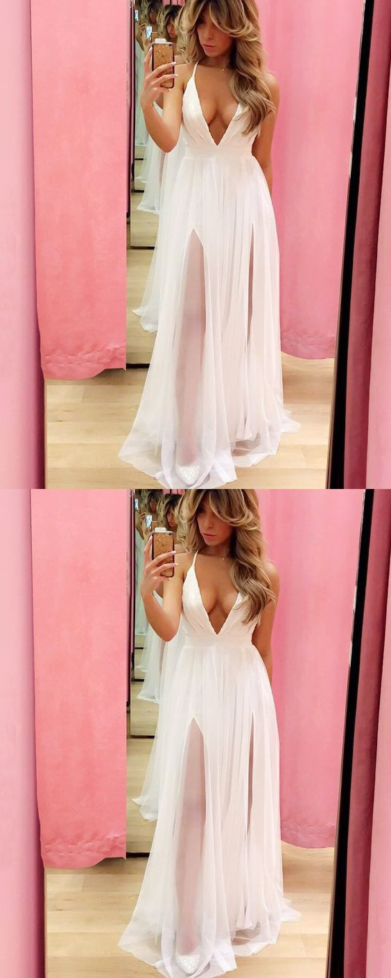 White Prom Dress Sexy Long Prom Dresses Sleeveless Deep V Neck Evening Party Dress M2117 On Luulla 3030