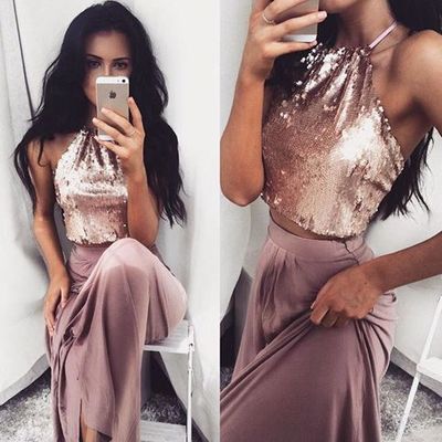 Two Piece Sequin Prom Dress New Arrive Long Party Dress Evening Dress