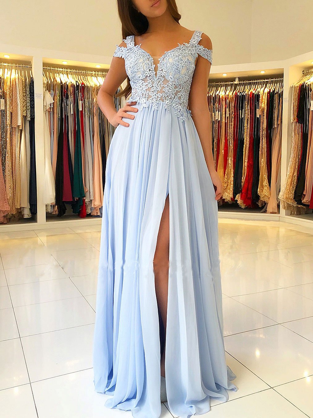 thigh split prom dress