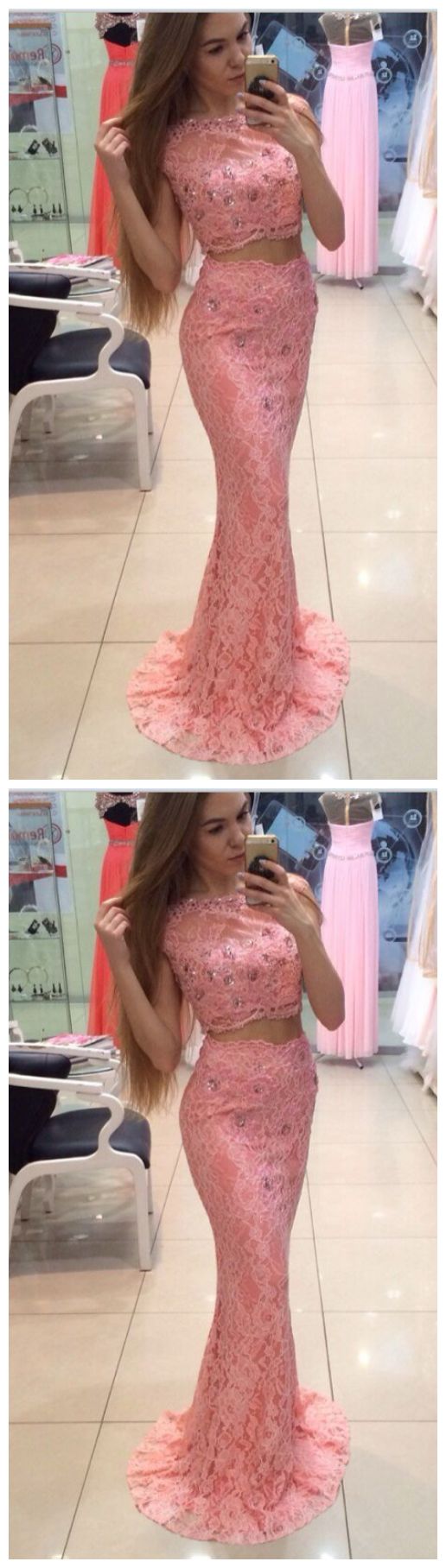 Sexy Pink Two Piece Prom Dress,Pink Bridesmaid Dress cc1246
