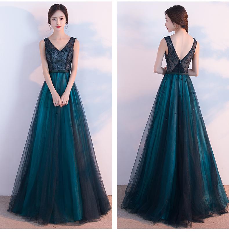 Chic Prom Dresses V-neck A-line Floor-length Lace Rhinestone Long Prom ...