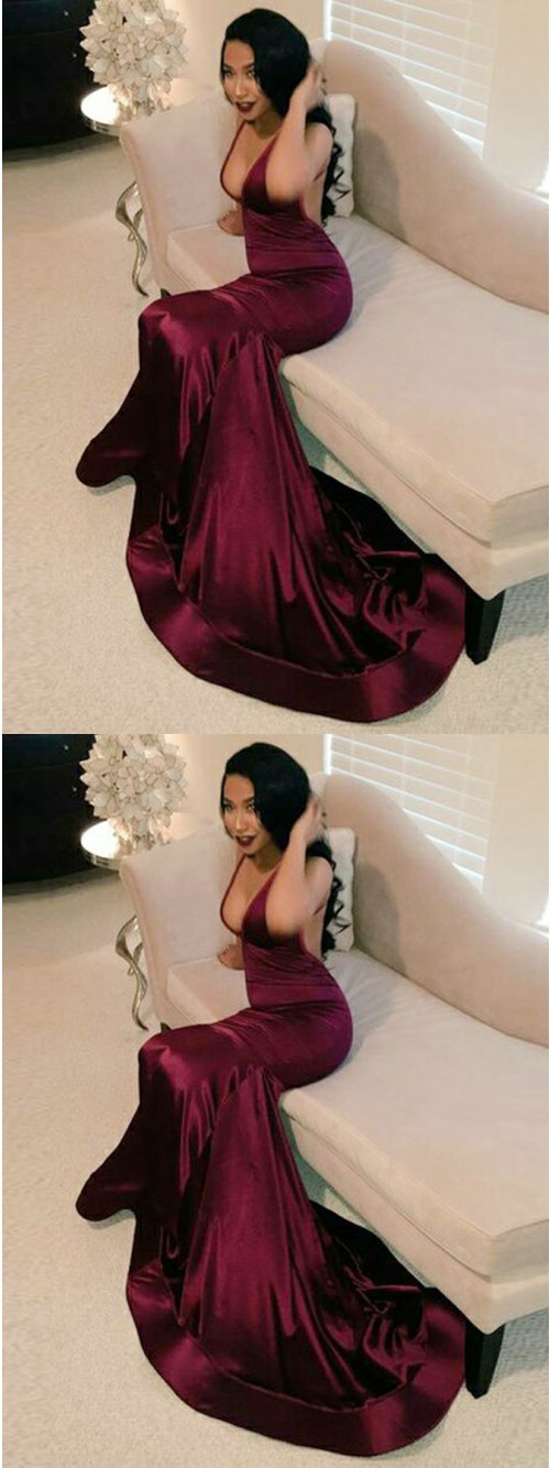 Mermaid Scoop Sleeveless Red Satin Prom Dress LBQ0196