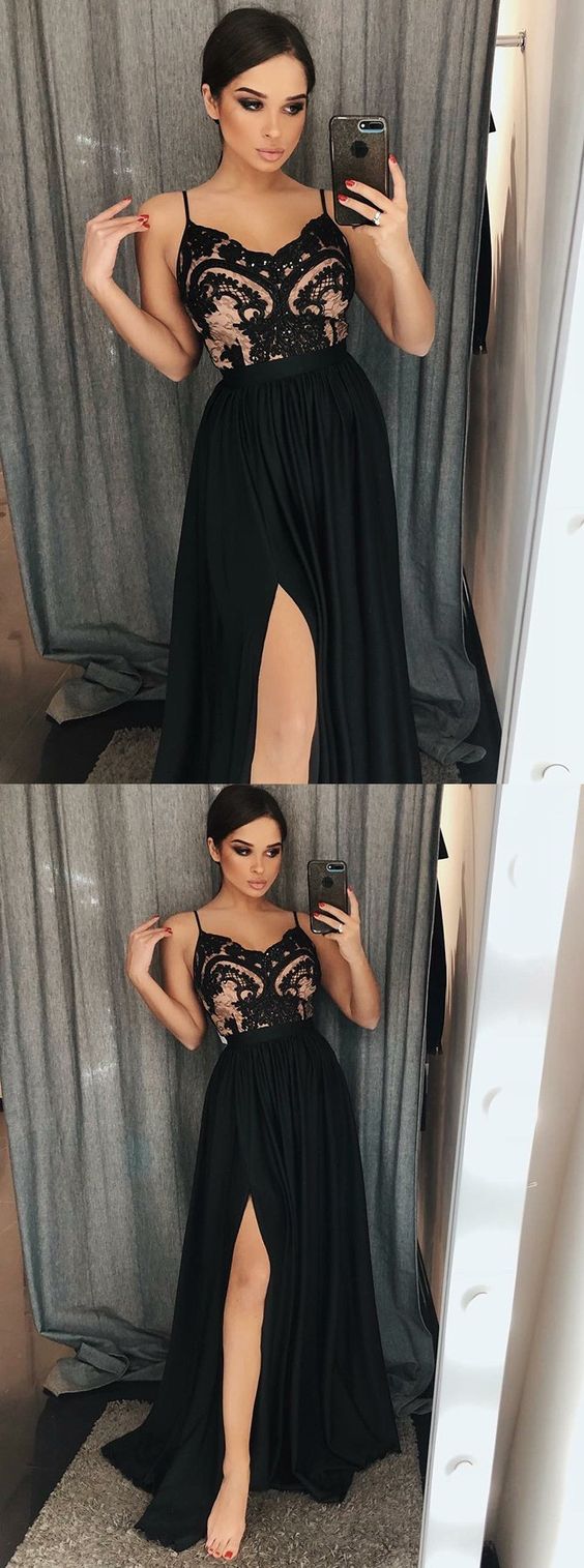 A-line Spaghetti Straps Split Prom Dress With Beading,WP132