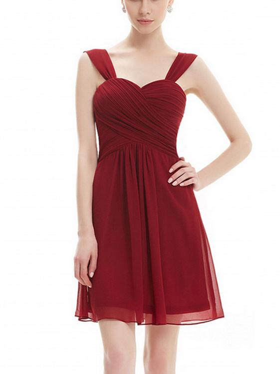 A-line Sweetheart Mini Chiffon Simple Short Burgundy Dresses M3893 On ...