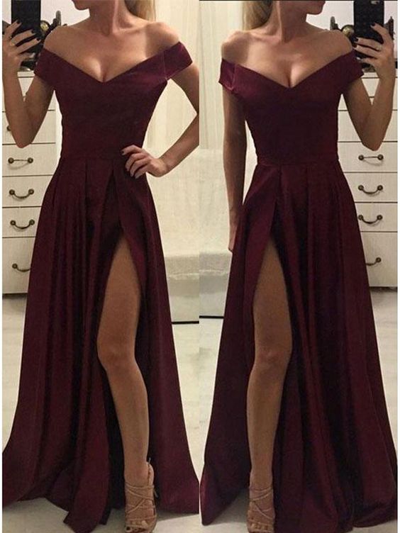 Elegant V-neck Off-the-shoulder Long Prom Dresses Formal Evening Gowns ...