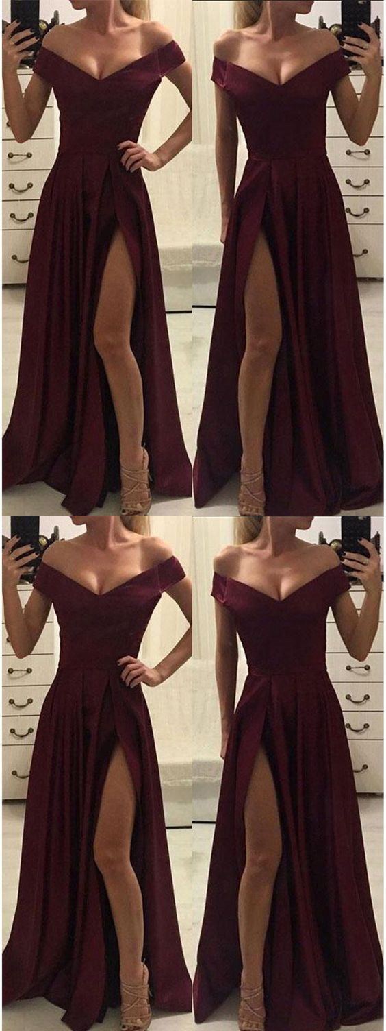 Elegant V-neck Off-the-shoulder Long Prom Dresses Formal Evening Gowns ...
