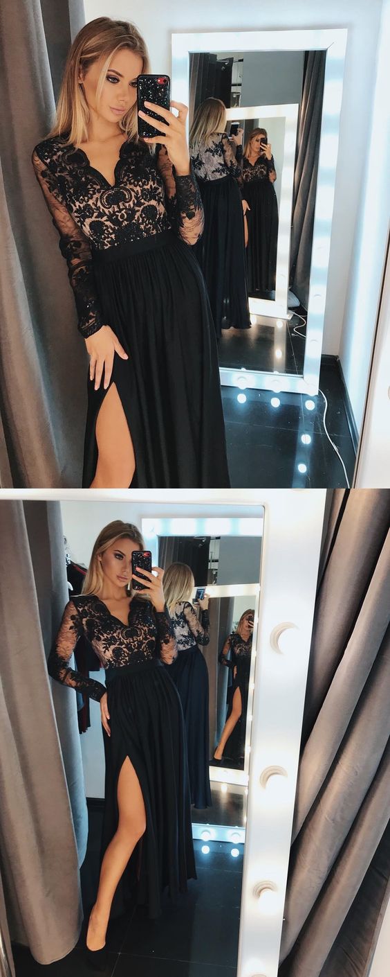 Elegant A-line V Neck Long Evening Dress Y5702 main image 1