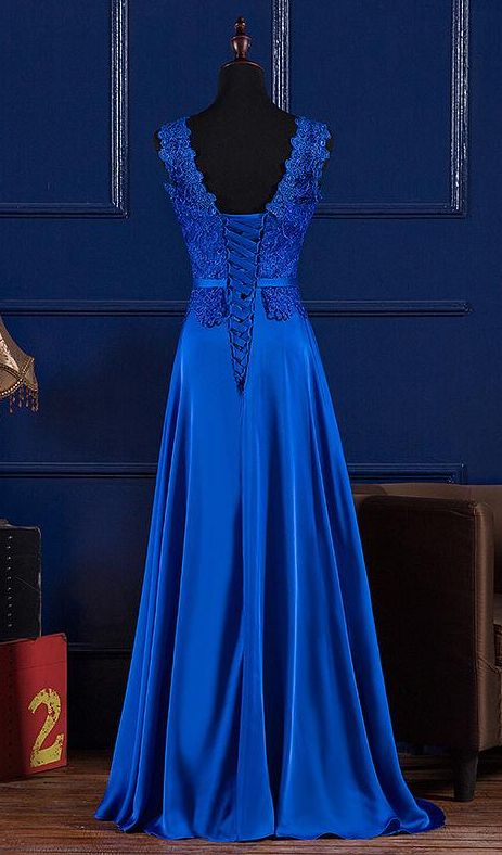Tianzhihe Women’s Lace Velvet Prom Dress – Long V-Neck Blue Bridesmaid Gown, Machine Washable - View #2