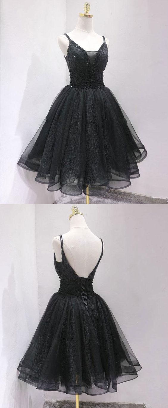 Black Tulle Beads Short Prom Dress, Black Homecoming Dress M8672 on Luulla