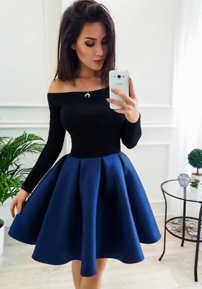 Navy Blue Off Shoulder Pleated Two Piece Tutu Skater Cute Party Mini ...