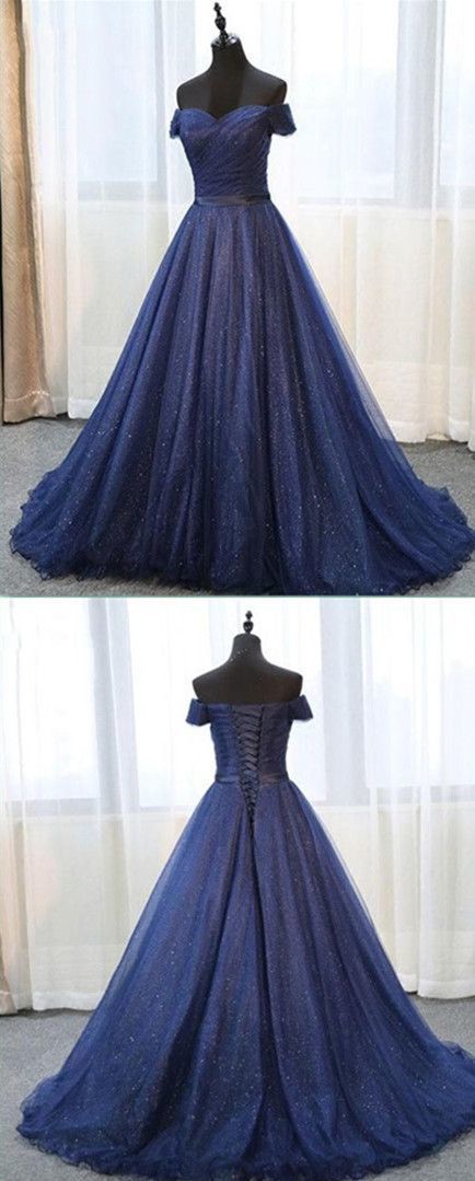 Ball Gown Navy Blue Prom Dress, Long Prom Dress, Evening Dress, Ball ...