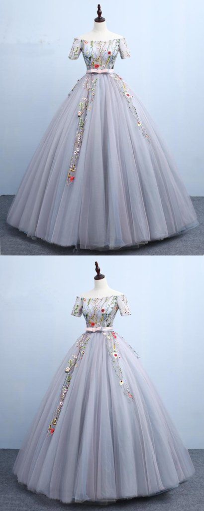 8662 Grey Pearl Embroidered Tulle Dress