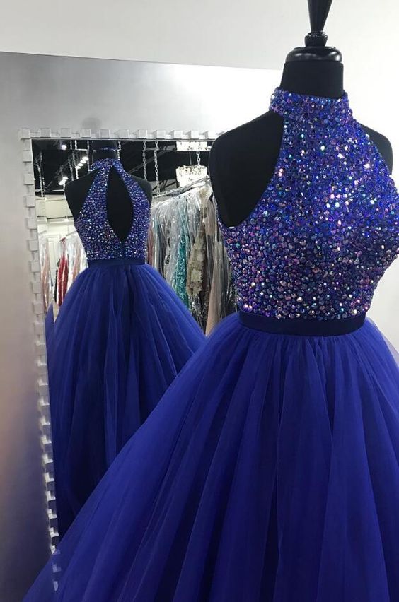 Halter Neck Beading Prom Dress,tulle Prom Dresses ,crystals Beaded ...