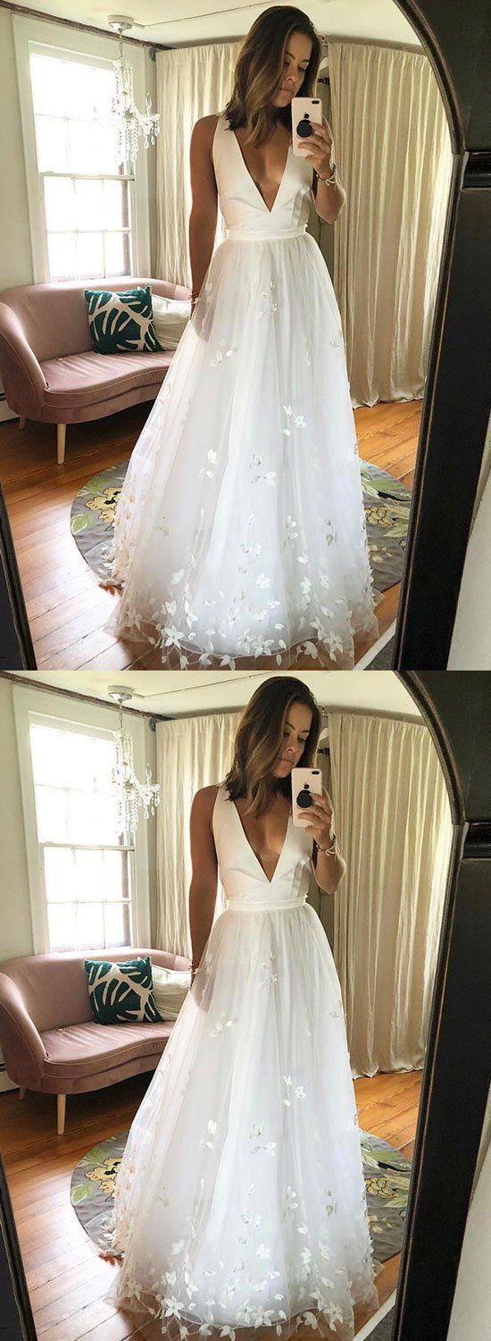 White V Neck Tulle Long Prom Dress M9288 on Luulla