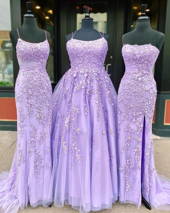 Lavender Lace Long Prom Dresses Formal Dresses M145 on Luulla