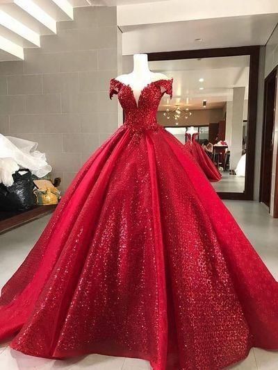 Elegant Red Ball Gown,sparkly Sequin Quinceanera Prom Dresses M316 on ...