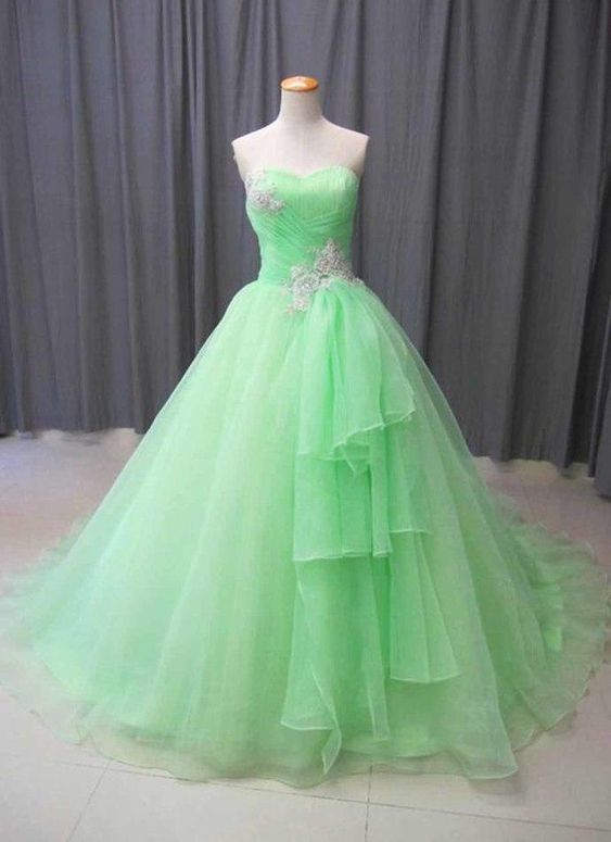 Prom Dresses Simple, Ball Gown Strapless Mint Green Prom Dress M364 on ...