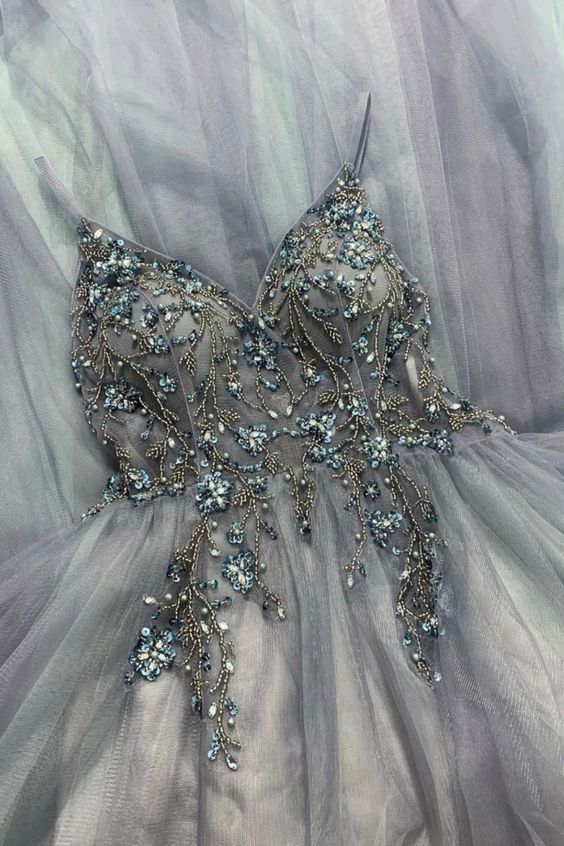 Steel Blue Prom Dress Embroidery Beaded M585 on Luulla