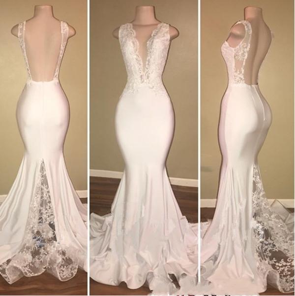 Chic Satin V-neck Backless Mermaid Long Prom Dress