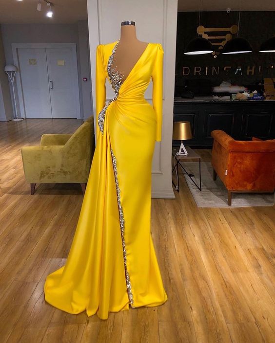 Yellow Prom Dresses,Mermaid Prom Dress Long Prom Dress M814 on Luulla