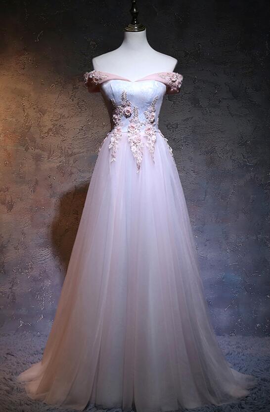 Light pink tulle prom dress, top-quality fabric pleats bridesmaid dress main image 1