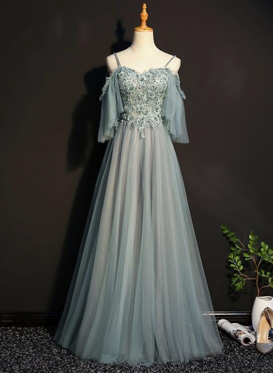 Tulle A-line Off Shoulder Party Dress, Long Prom Dress M1161 on Luulla