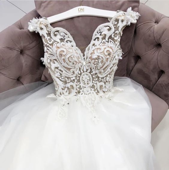White Satin Lace Long Prom Dress, Wedding Dress M1183 on Luulla