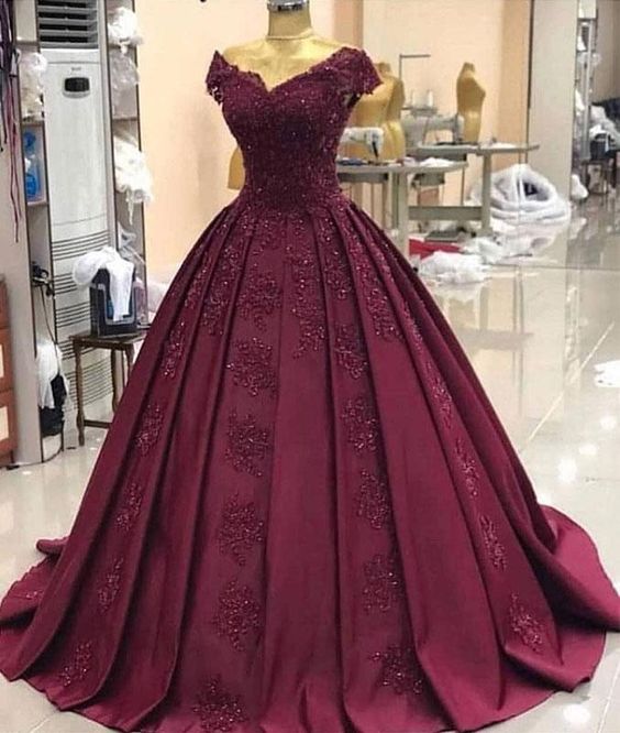 Burgundy Satin V Neck Long Prom Dress Evening Dress cc1424 main image 0