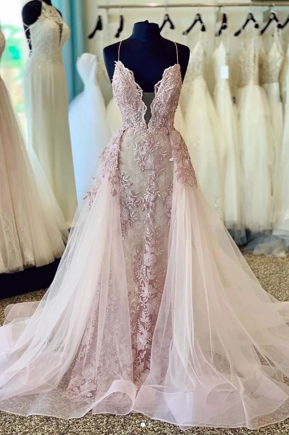 Bling Sheath Spaghetti Straps Pink Long Prom Dress with Beading main image 1