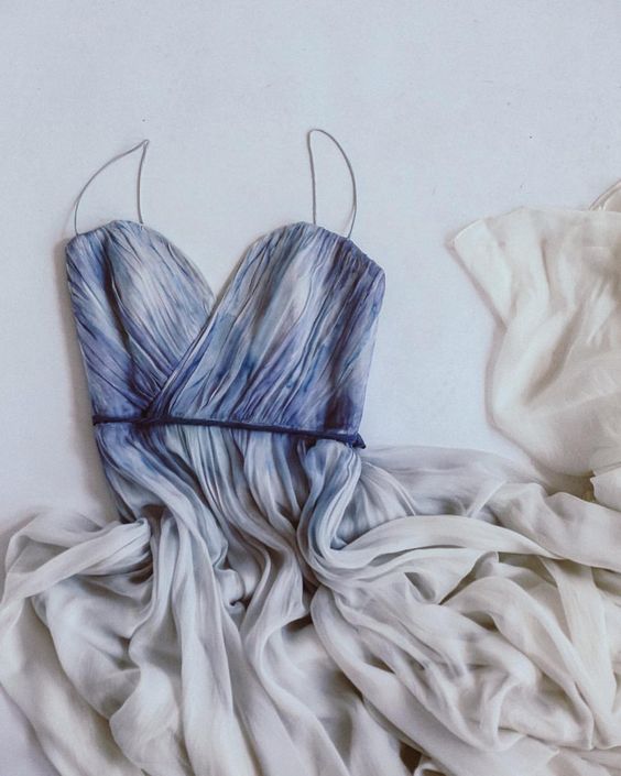 V-neck Chiffon Simple Dress with Spaghetti Straps Ink Blue