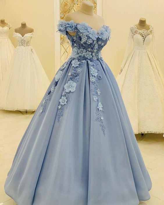 Tulle Off The Shoulder Prom Dresses With 3D Flowers M1525 on Luulla