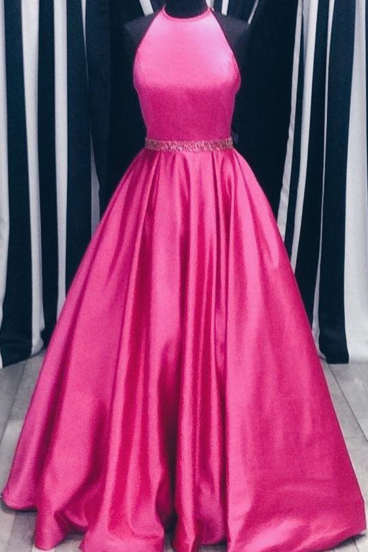 Elegant A-line Hot Pink Long Prom Dress With Beading M1719 on Luulla