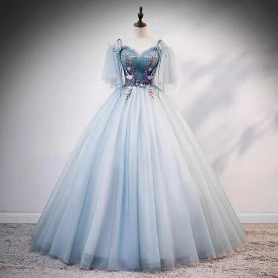 Light Blue Embroidery Vintage Ball Gown Long Dress Vintage Medieval ...