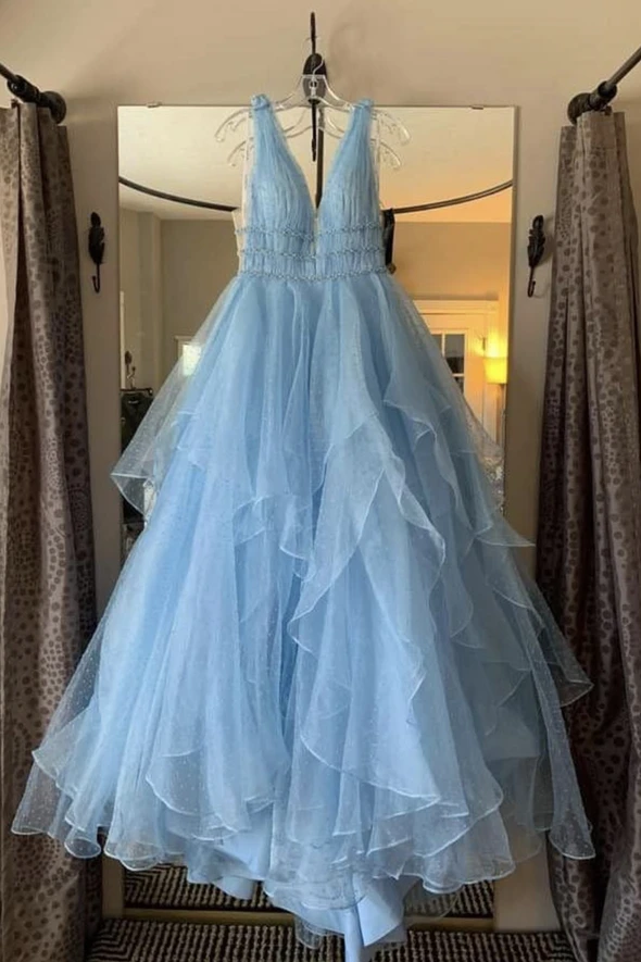 Blue Tulle Long Ball Gown Dress A Line Formal Dress M2054 on Luulla