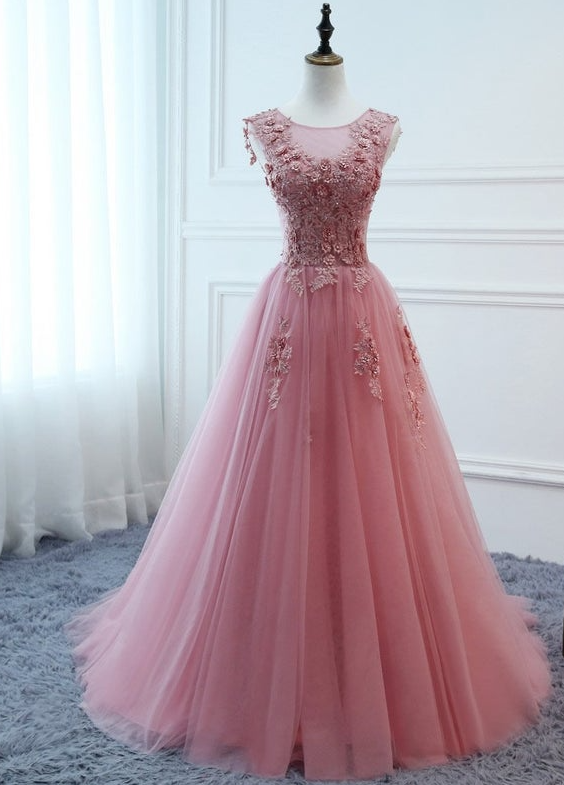 Elegant Pink Ball Gown Tulle Women Formal Evening Prom Dress Long ...