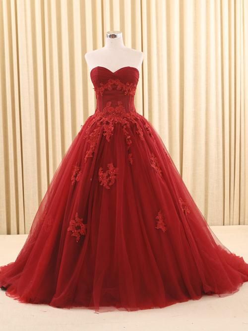 Dark Red Ball Gown Lace Dress M2456 on Luulla