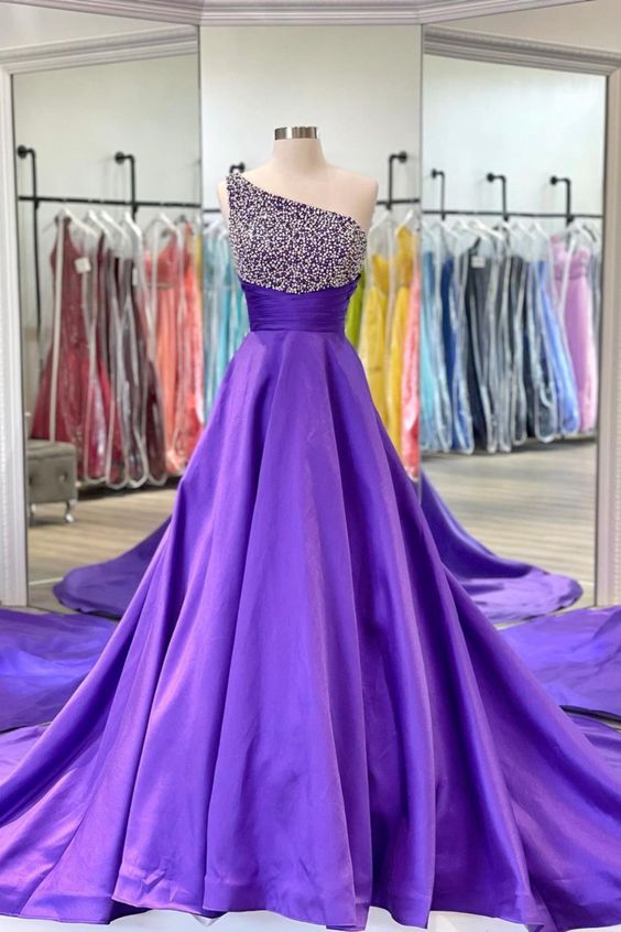 Beaded One Shoulder Purple Long Formal Dress Prom Dress 2021 M2467 on ...
