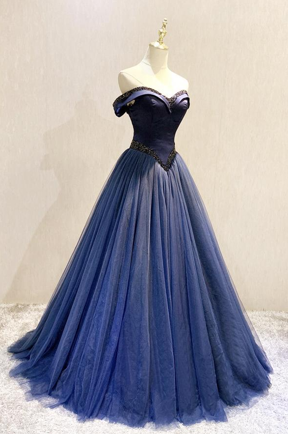 Elegant Tulle Sequin Beads Long Prom dress