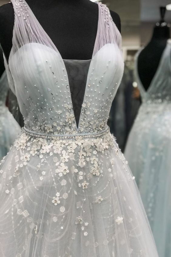 A-line Royal Blue Tulle Long Formal Evening Dress