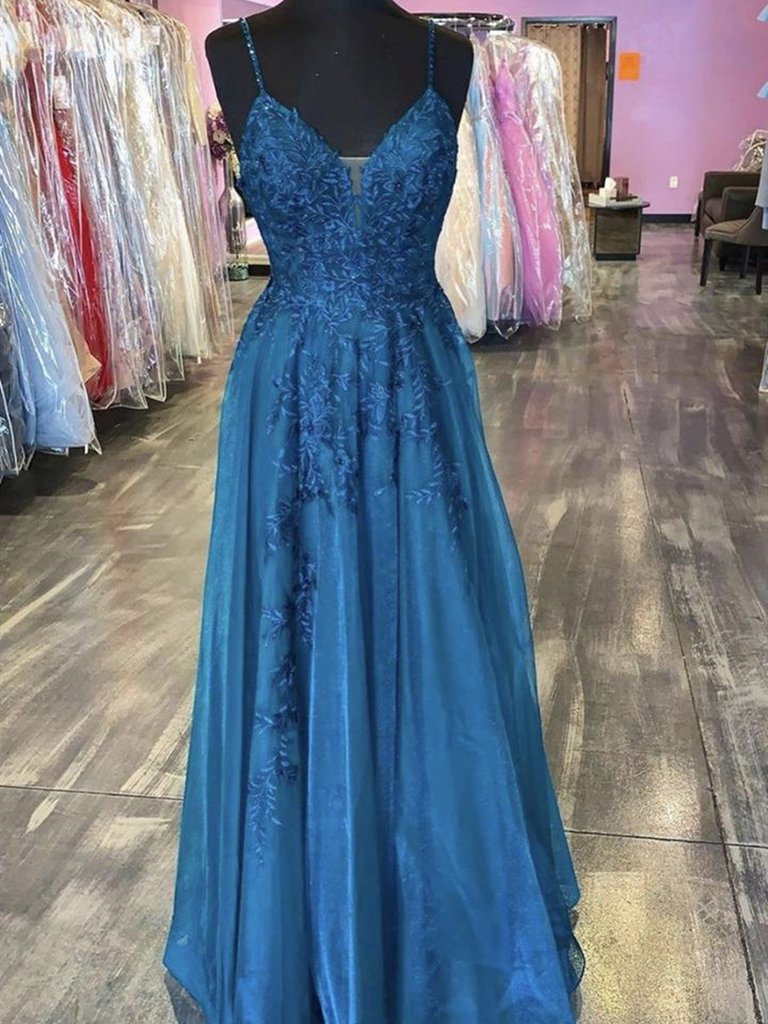 Steel Blue V Neck Long Dress main image 1