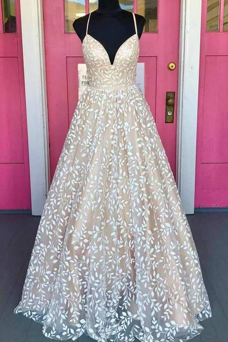 Modest A Line Strapless Lace Sleeveless Ivory Long Prom Dress Evening Dresses C2167