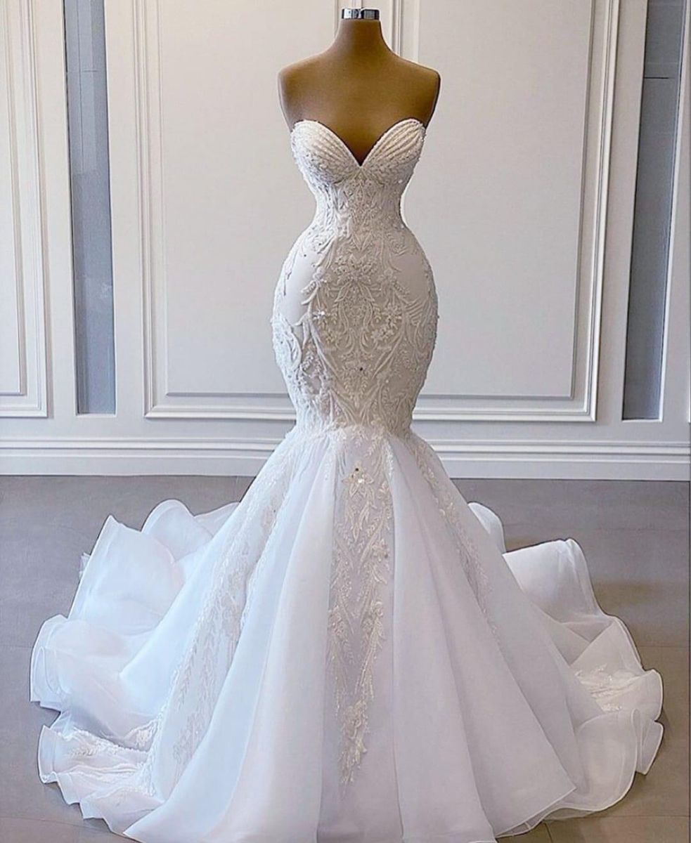 White Long Appliqued Wedding Dress M3063 on Luulla
